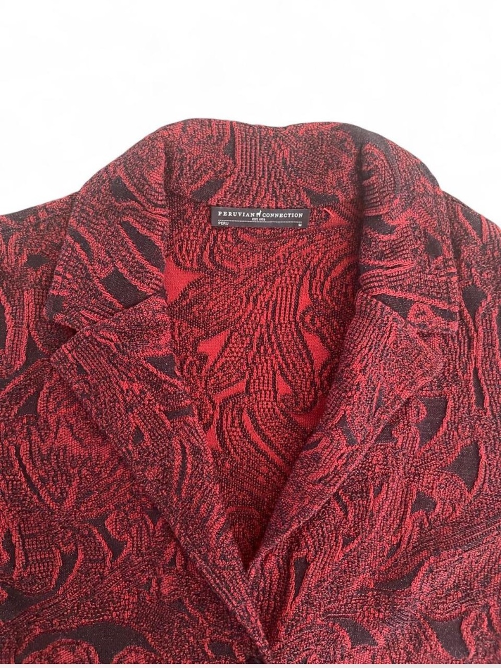 Peruvian Connection Red Patterned Button-Front Blazer - Picture 2 of 7